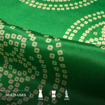 Maximum Green Bandhani Digital Print Chinnon Chiffon Fabric