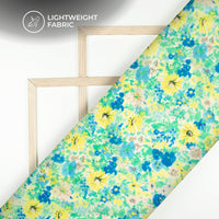 Baby Blue Floral Digital Print Organza Satin Fabric