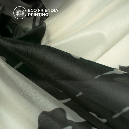 Black Floral Digital Print Organza Satin Fabric