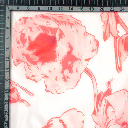 Scarlet Red Floral Digital Print Organza Satin Fabric