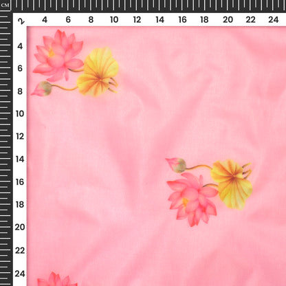 Flamingo Pink Floral Digital Print Organza Satin Fabric