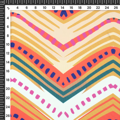 Cardinal Red Chevron Bandhani Digital Print Crepe Silk Fabric