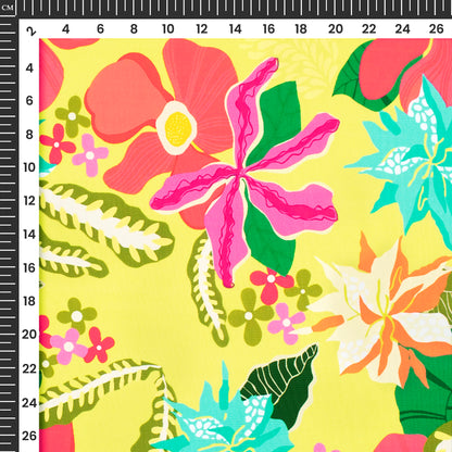 Yellow Floral Digital Print Crepe Silk Fabric