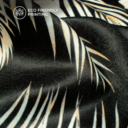 Black Leaf Digital Print Lush Satin Fabric