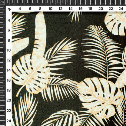 Black Leaf Digital Print Lush Satin Fabric