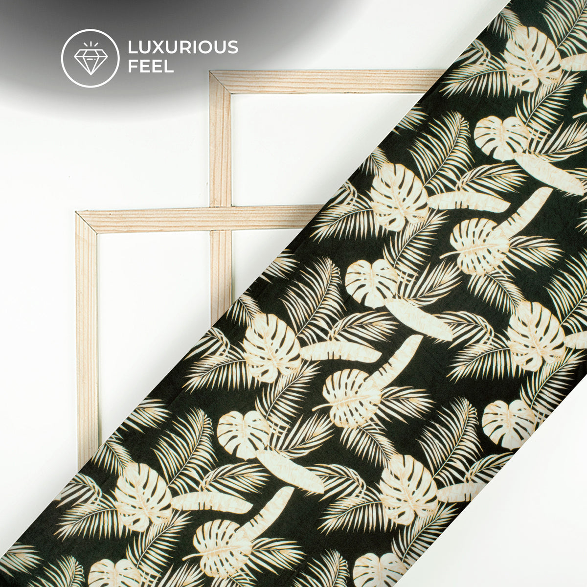 Black Leaf Digital Print Lush Satin Fabric