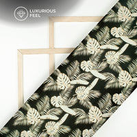 Black Leaf Digital Print Lush Satin Fabric