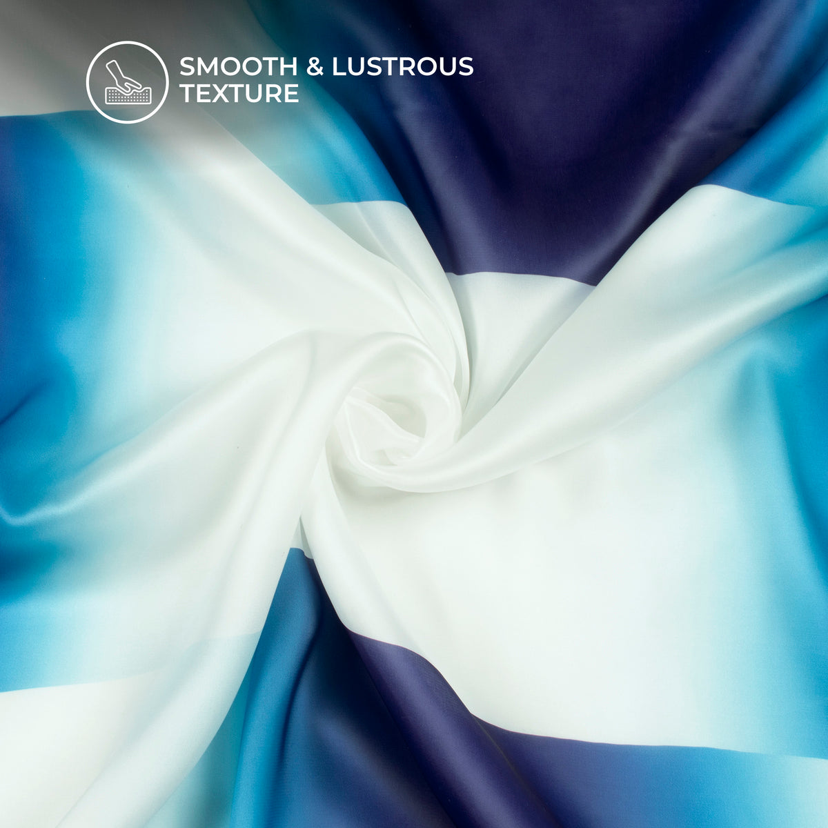 Navy Blue And White Ombre Digital Print Organza Satin Fabric