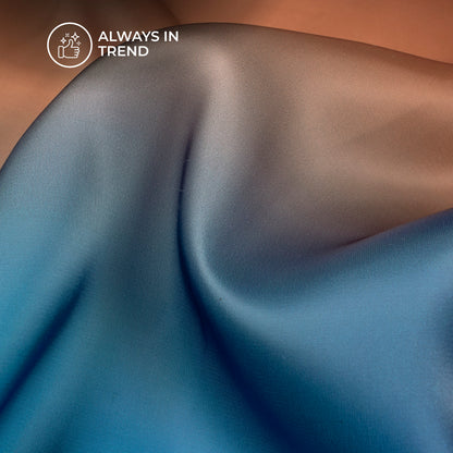 Dark Brown And Blue Ombre Digital Print Organza Satin Fabric