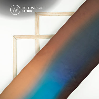 Dark Brown And Blue Ombre Digital Print Organza Satin Fabric