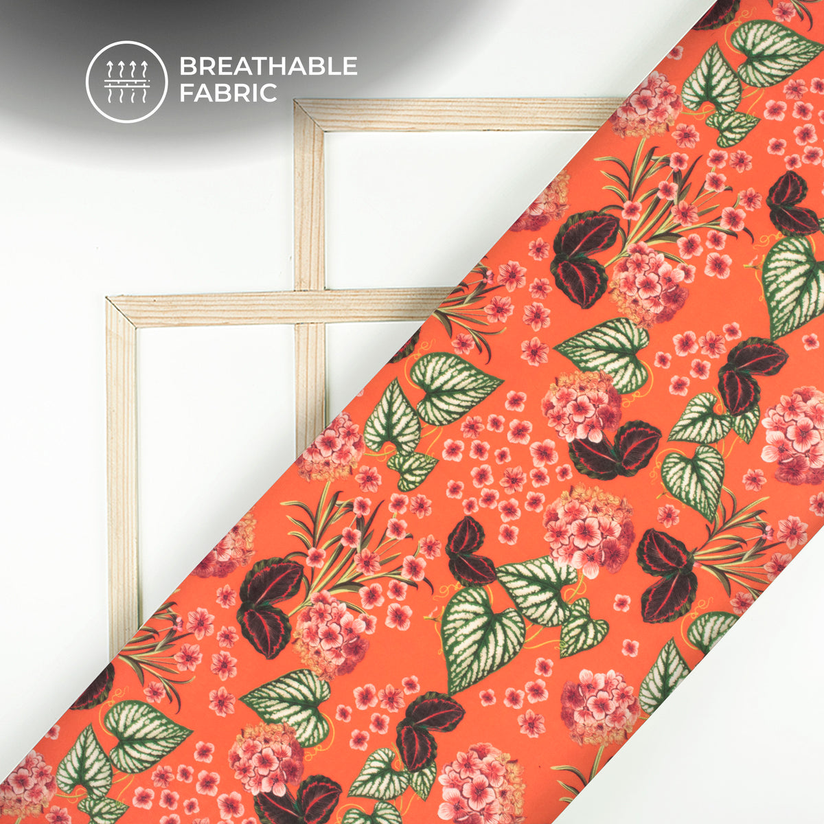 Beautiful Tropical Flower Plants Digital Print Poly Cambric Fabric