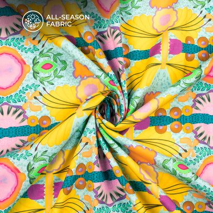 Vintage Floral Digital Print Poplin Fabric (Width 58 Inches)