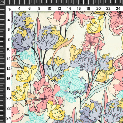Designer Floral Digital Print Poplin Fabric (Width 58 Inches)