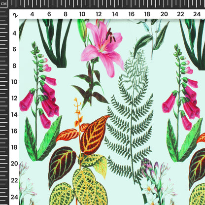 Botanical Lilly Floral Digital Print Poplin Fabric (Width 58 Inches)