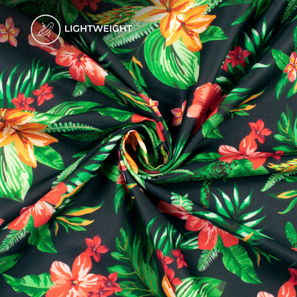 Blooming Tropical Green Floral Digital Print Rayon Fabric
