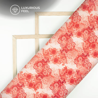 Rose Red Floral Digital Print Lush Satin Fabric