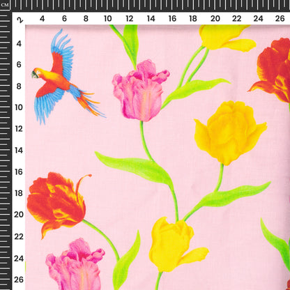 Nature's Bloom : Floral Digital Print Premium Swiss Linen Fabric (Width 58 Inches)