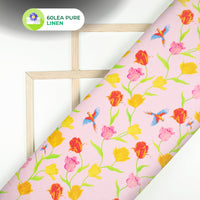 Nature's Bloom : Floral Digital Print Premium Swiss Linen Fabric (Width 58 Inches)