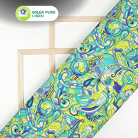 Seamless Vintage Paisley Digital Print Premium Swiss Linen Fabric (Width 58 Inches)