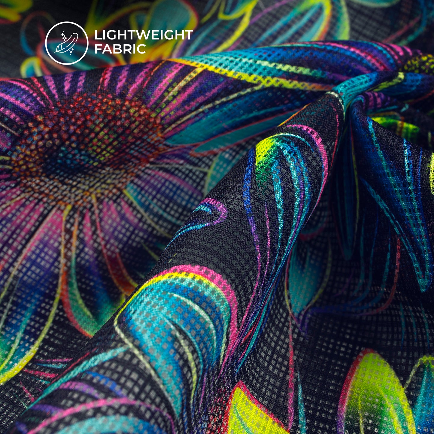 NeonPetals - Seamless Digital Print Floral Light-Up Kota Doria Fabric