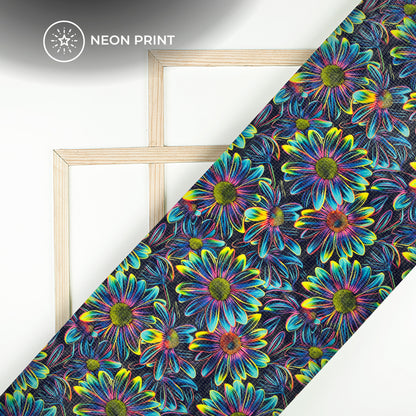 NeonPetals - Seamless Digital Print Floral Light-Up Kota Doria Fabric
