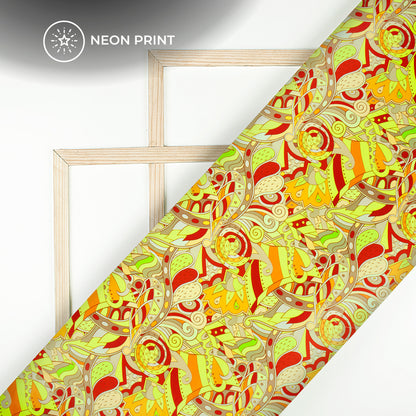 Seamless Paisley Digital Print Neon Rayon Fabric