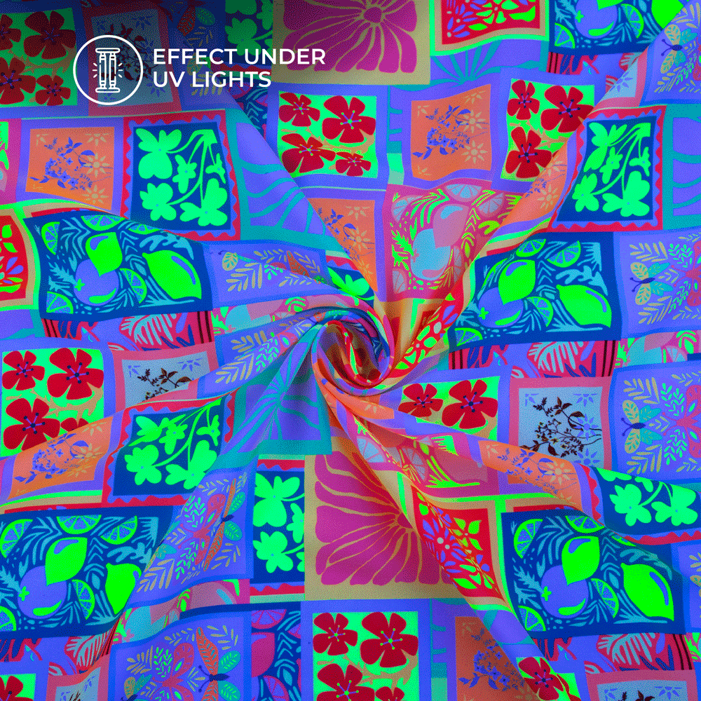 Stylish Floral Bird Digital Print Neon Rayon Fabric