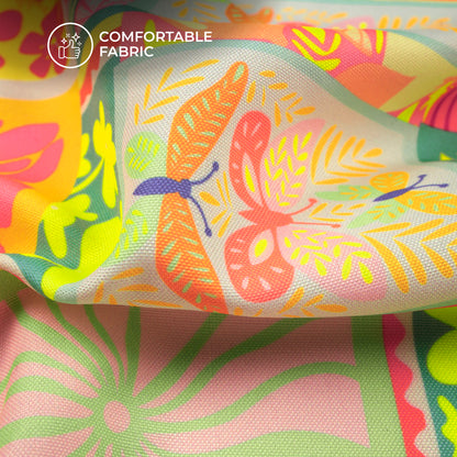 Stylish Floral Bird Digital Print Neon Rayon Fabric