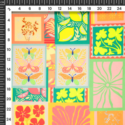 Stylish Floral Bird Digital Print Neon Rayon Fabric