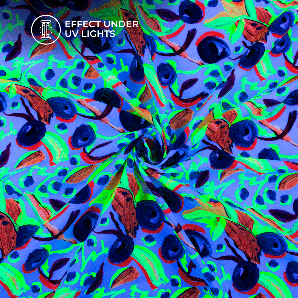 Abstract Seamless Leaf Digital Print Neon Rayon Fabric