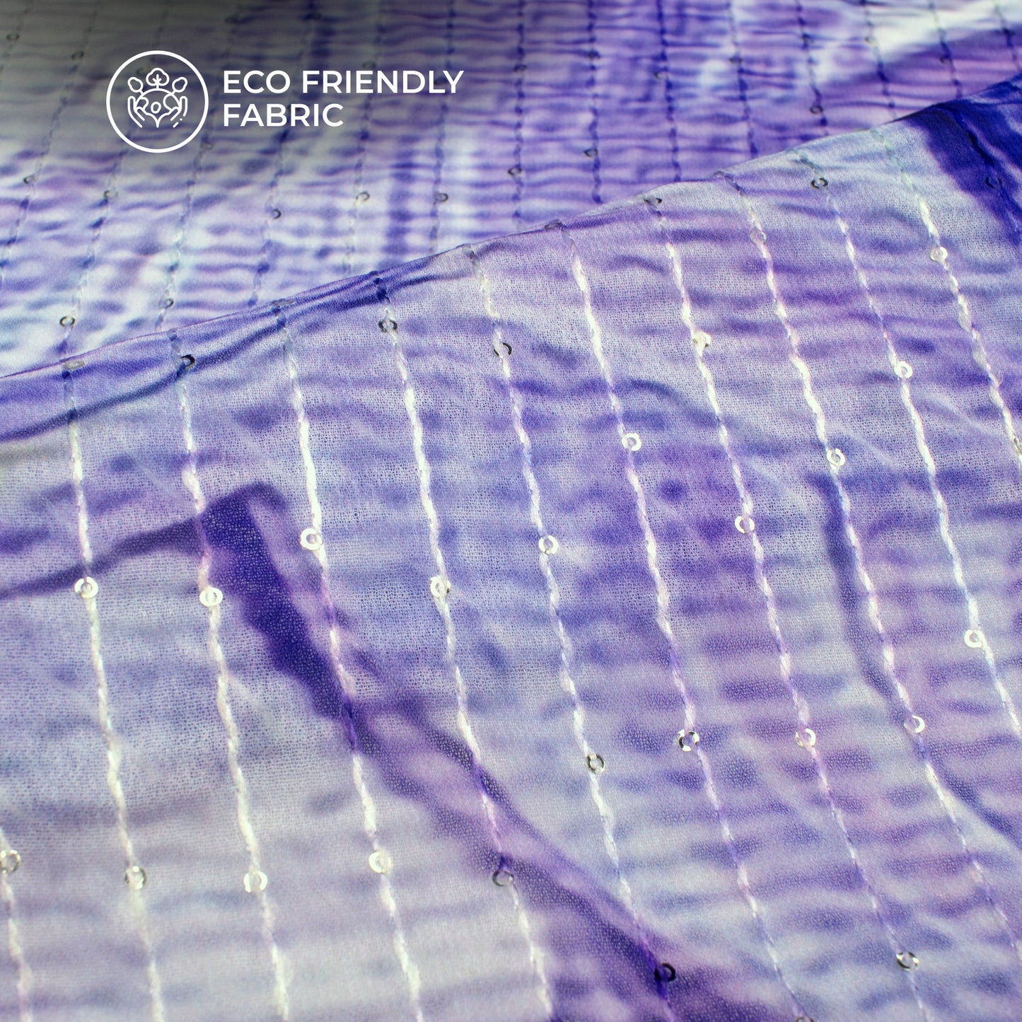 Dreamscape Digital Print Sequins Georgette Fabric For Creative Designers