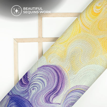 Dreamscape Digital Print Sequins Georgette Fabric For Creative Designers