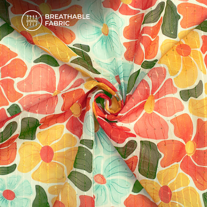 Multiwear Floral Digital Print Sequins Georgette Fabric with Seamless Charm