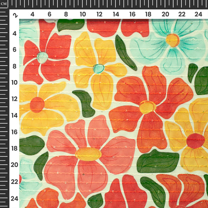 Multiwear Floral Digital Print Sequins Georgette Fabric with Seamless Charm