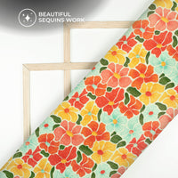 Multiwear Floral Digital Print Sequins Georgette Fabric with Seamless Charm