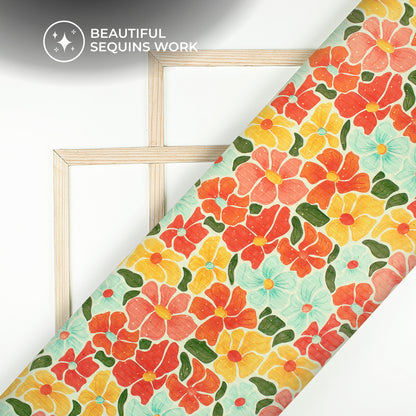 Multiwear Floral Digital Print Sequins Georgette Fabric with Seamless Charm