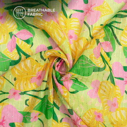 Romantic Floral Digital Print Sequins Georgette Fabric  For Gen-Z Fits