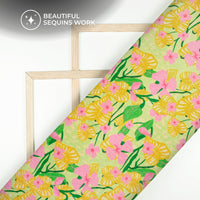 Romantic Floral Digital Print Sequins Georgette Fabric  For Gen-Z Fits