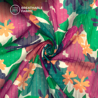Aesthetic Floral Digital Print Sequins Georgette Fabric For Extra Outfits