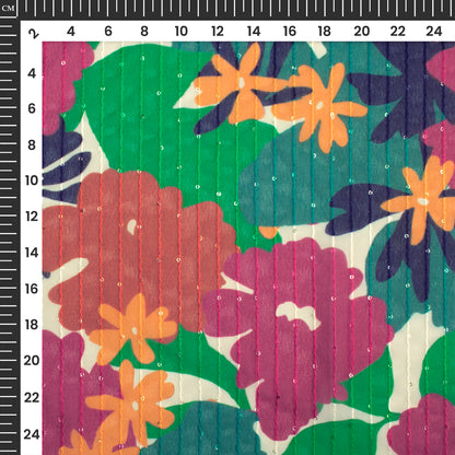 Aesthetic Floral Digital Print Sequins Georgette Fabric For Extra Outfits