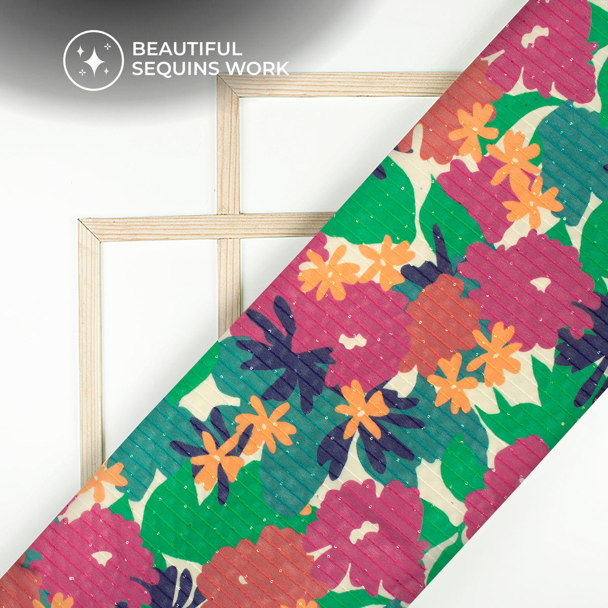 Aesthetic Floral Digital Print Sequin Georgette Fabric For Extra Outfits