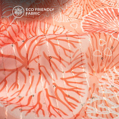 Natural Coral Digital Print Sequins Georgette Fabric For Dreamy Drapes