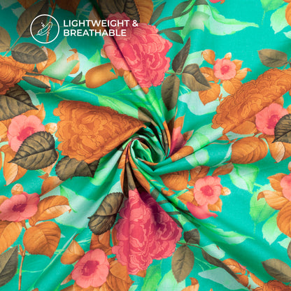 Vintage Floral Digital Print Cotton Cambric Fabric