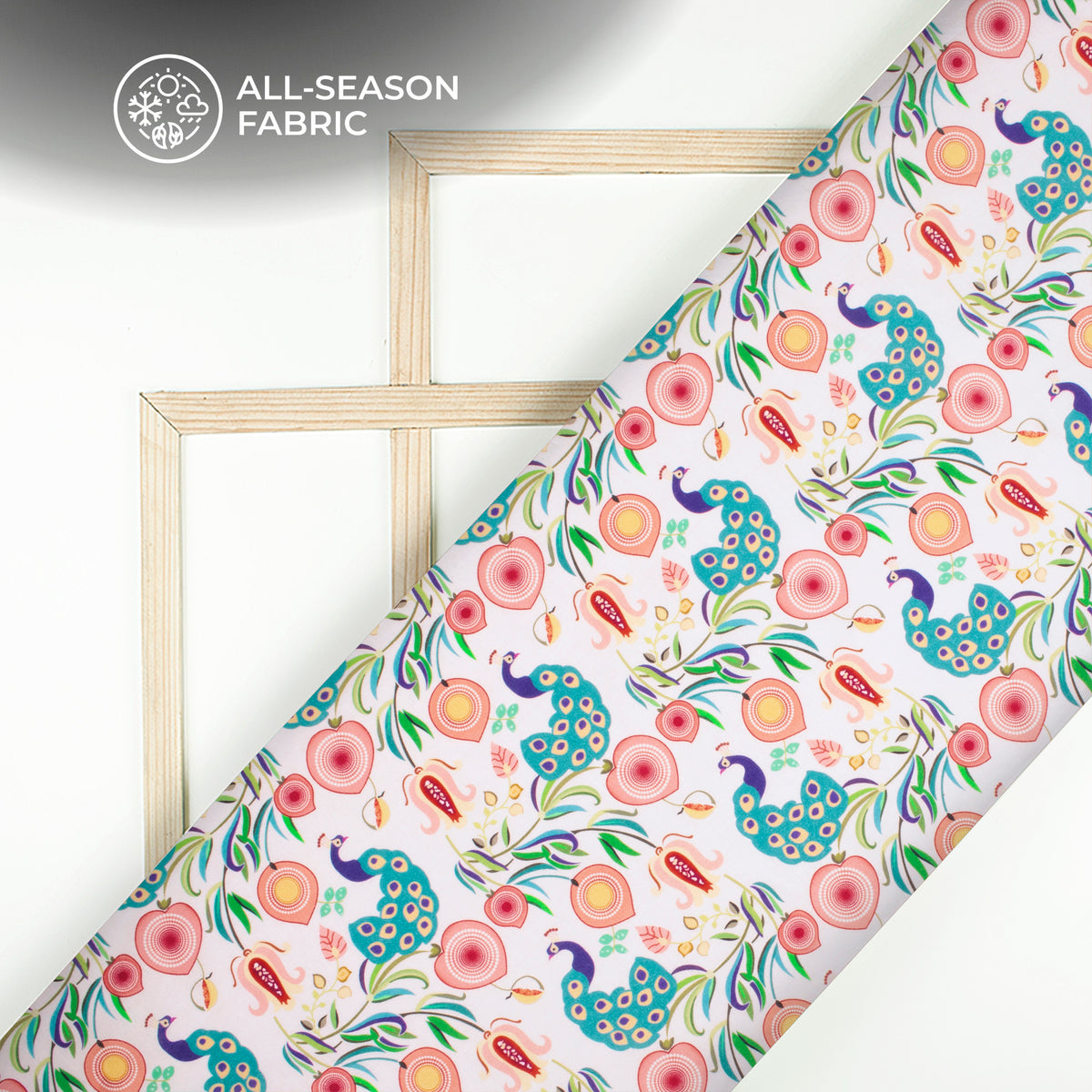 Floral Peacock Bird Digital Print Cotton Cambric Fabric