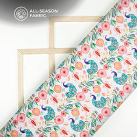 Floral Peacock Bird Digital Print Cotton Cambric Fabric