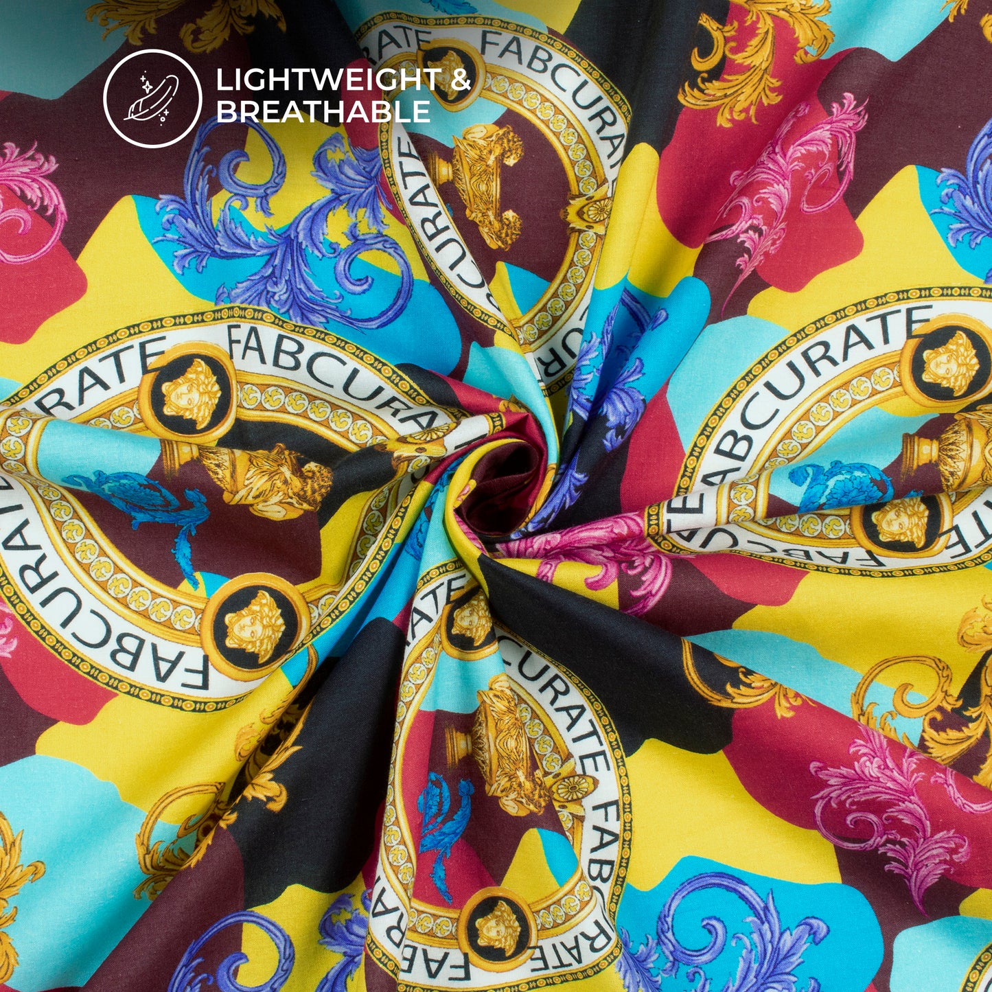 Abstract Emblem Digital Print Cotton Cambric Fabric