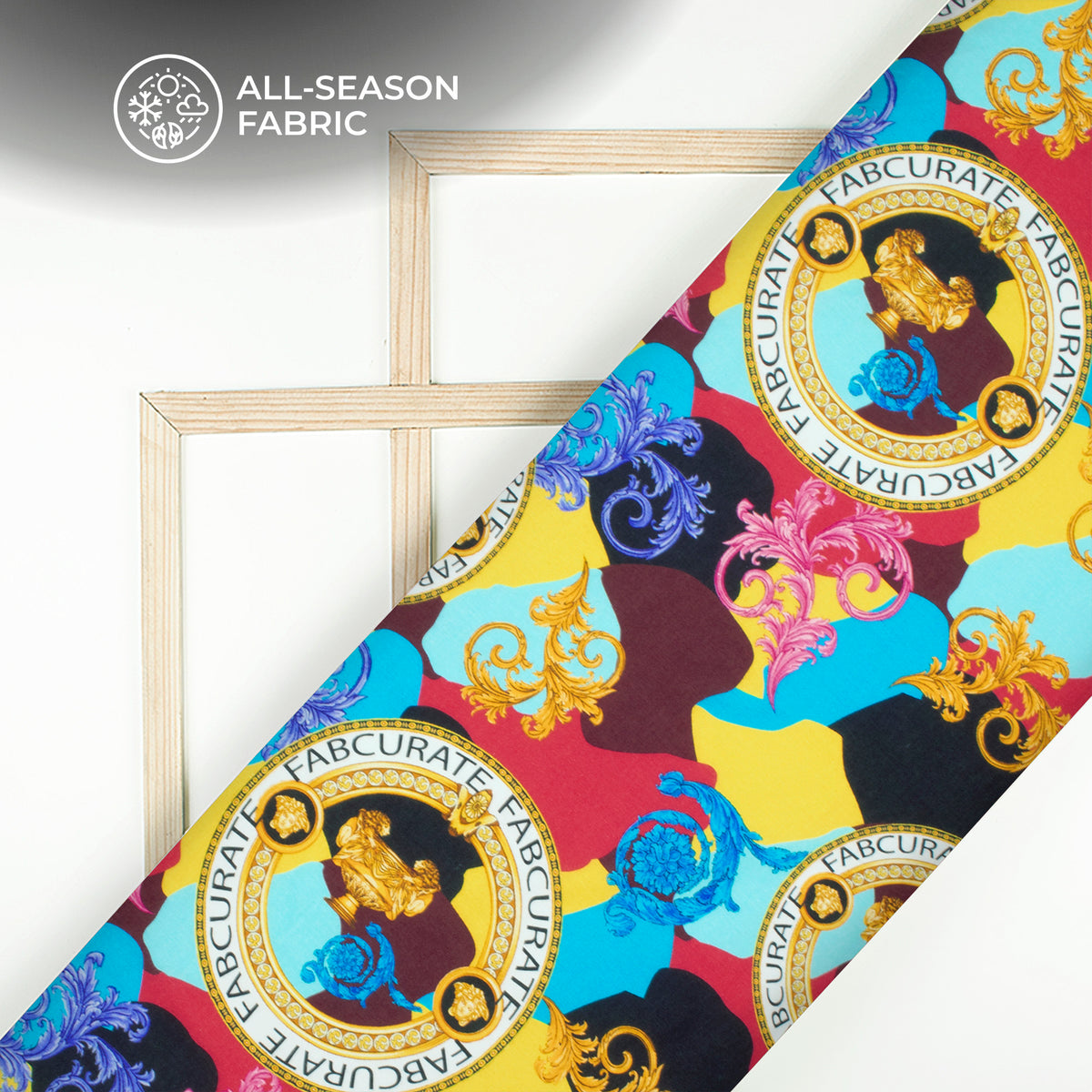 Abstract Emblem Digital Print Cotton Cambric Fabric