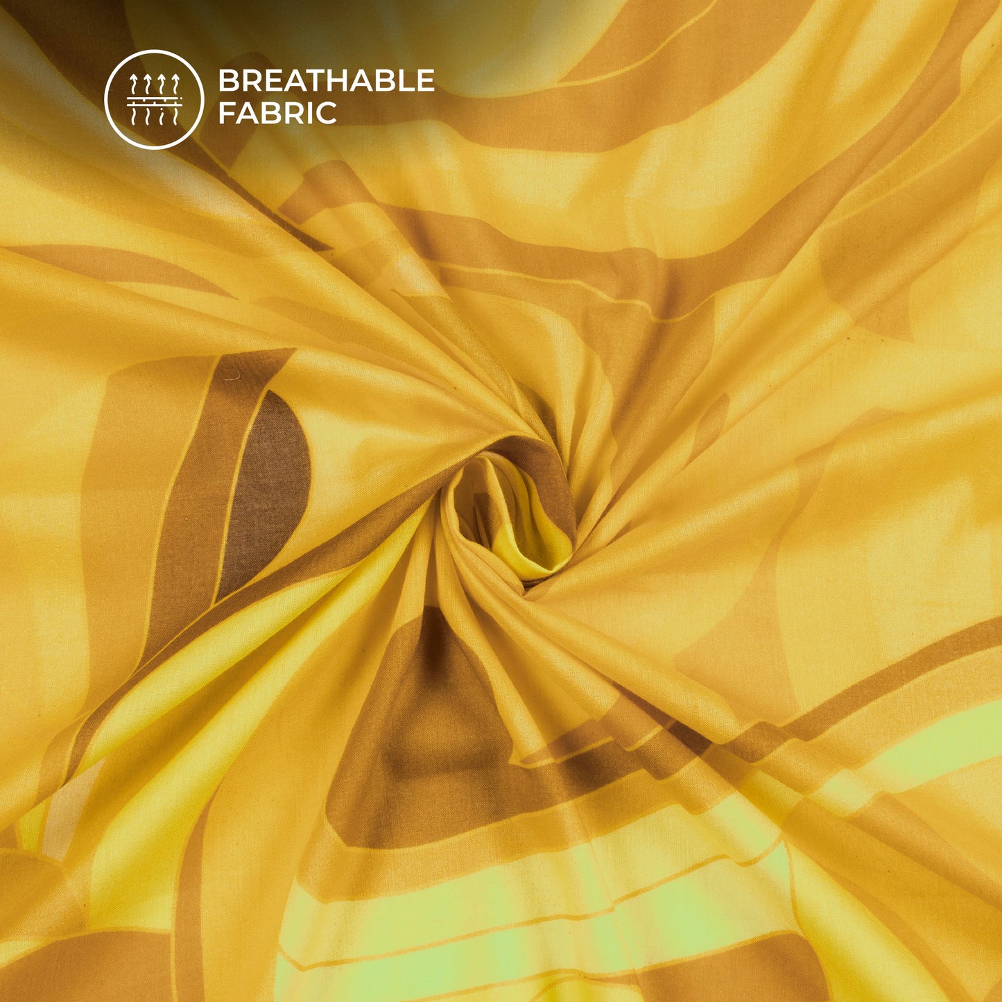 Seamless Yellow Abstract Digital Print Pure Cotton Mulmul Fabric
