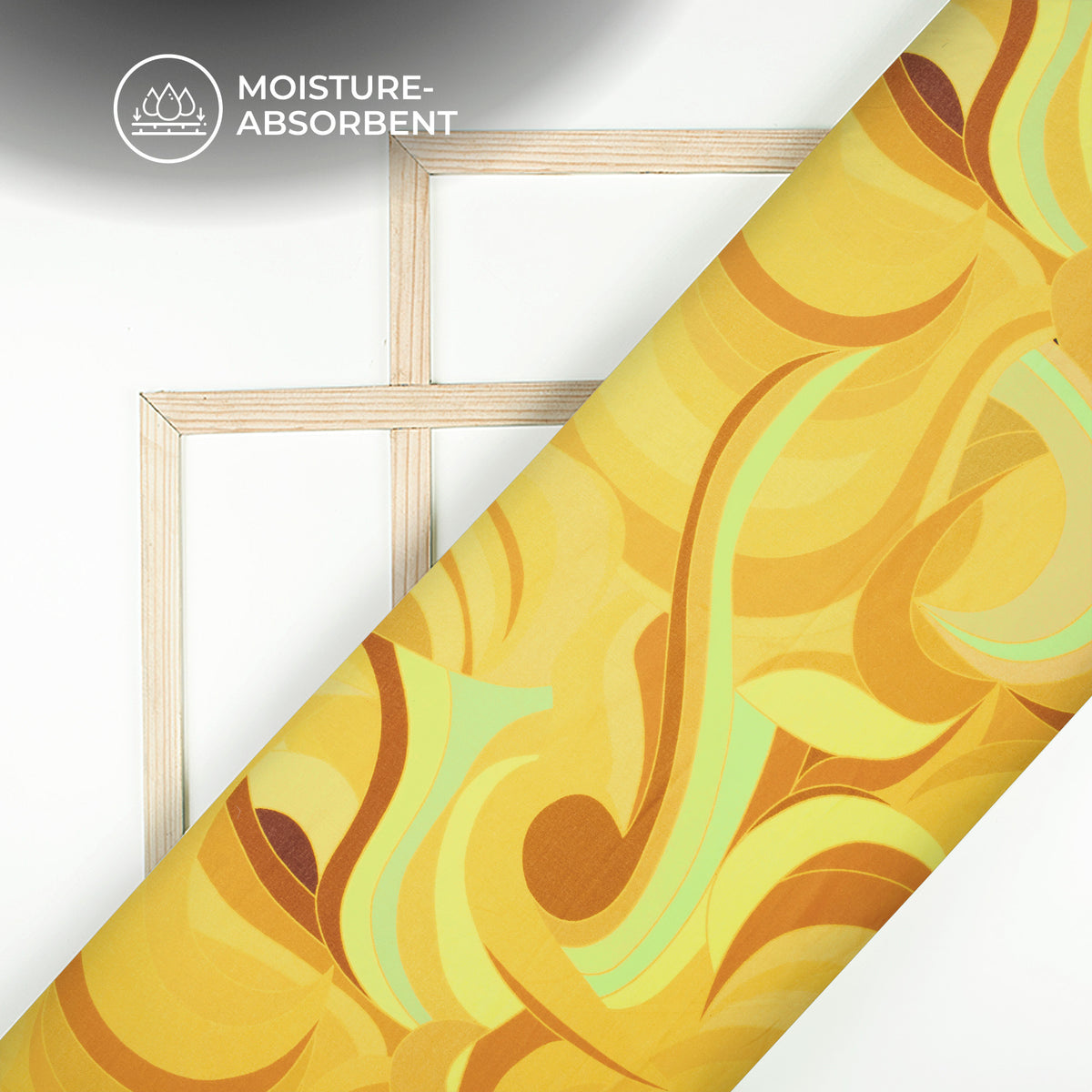Seamless Yellow Abstract Digital Print Pure Cotton Mulmul Fabric
