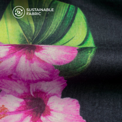 Beautiful Tropical Hibiscus Floral Digital Print Pure Cotton Mulmul Fabric
